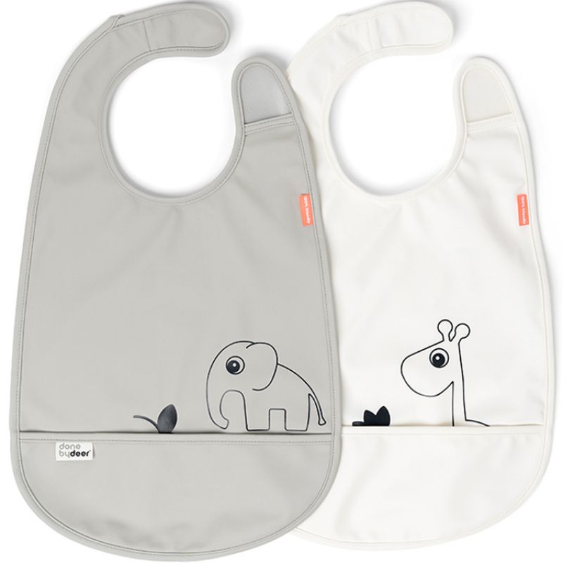 Lot de 2 bavoirs imperméable à velcro Deer Friends gris Done by Deer