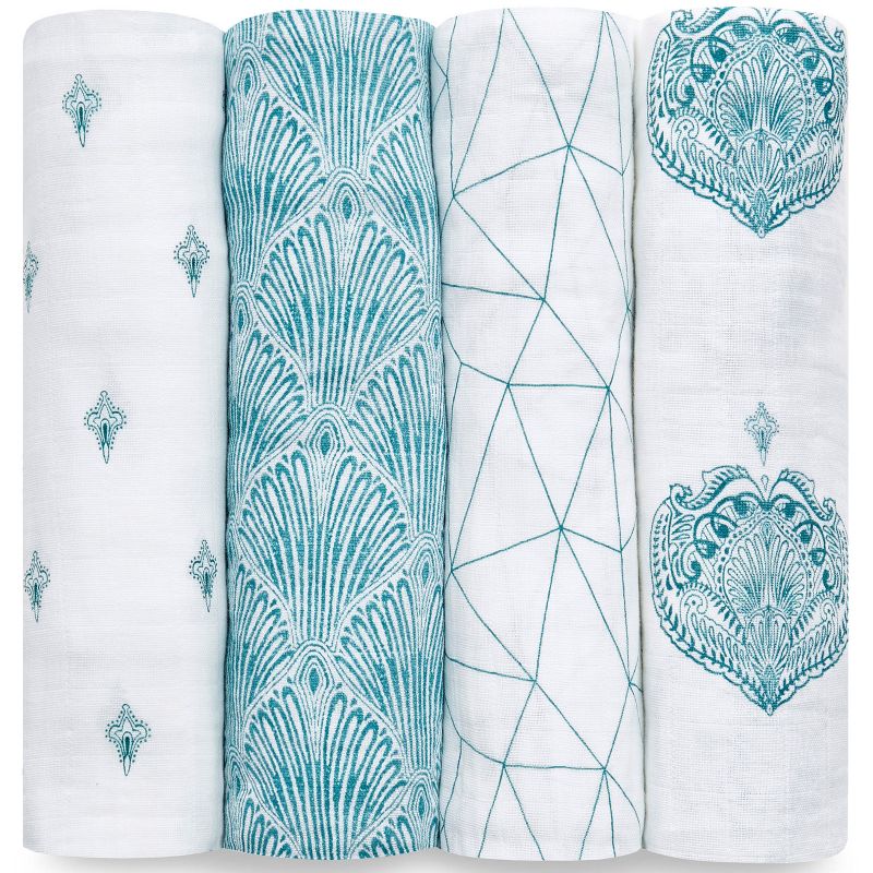 Lot de 4 maxi langes en coton Paisley Teal (120 x 120 cm) aden + anais