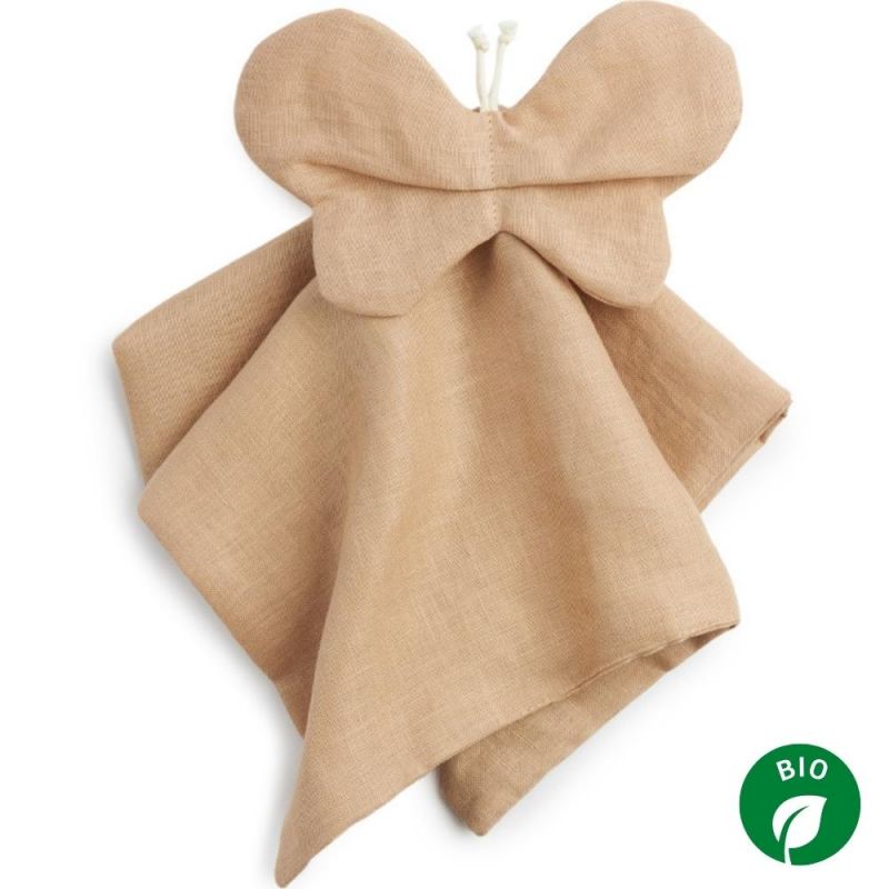 Doudou plat papillon Lin français sand Nobodinoz