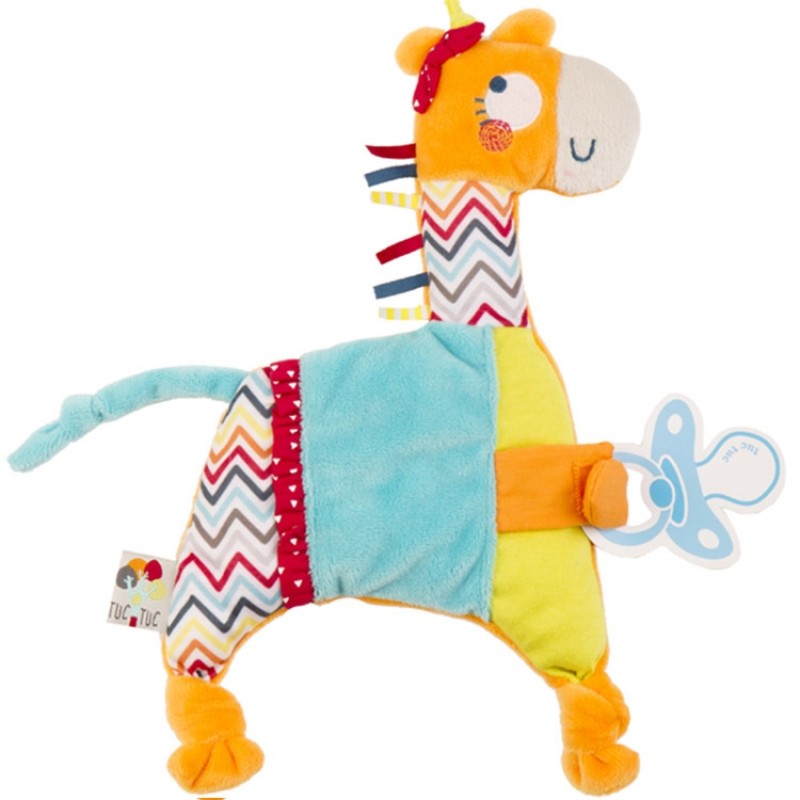 Doudou plat attache sucette African Routes girafe  Tuc Tuc
