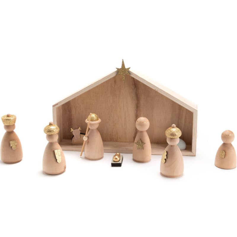 Crèche de Noël en bois et santons Amadeus Les Petits