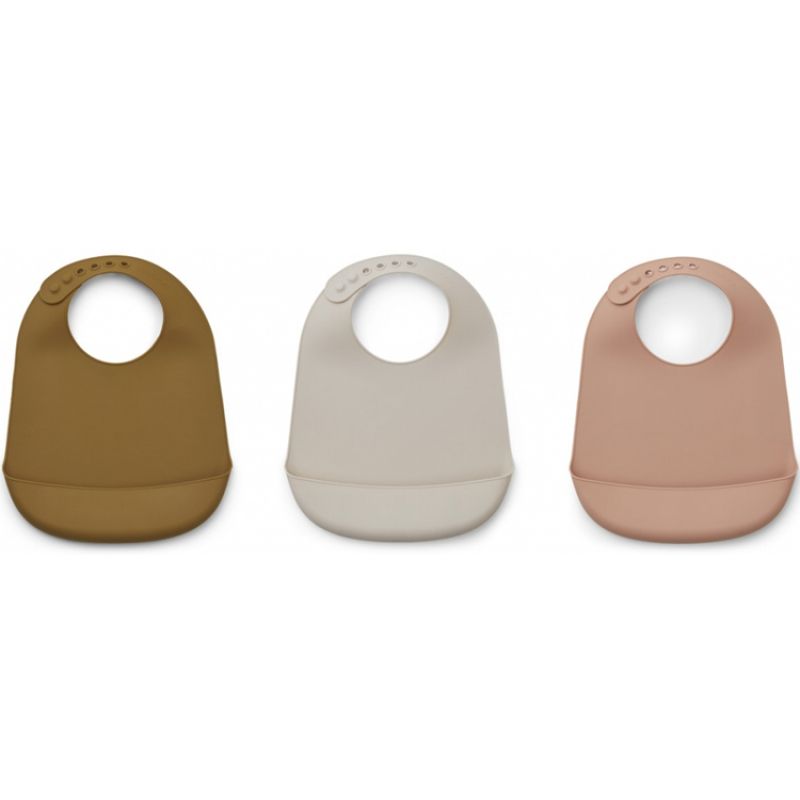 Lot de 3 bavoirs à poche en silicone Maru Dark rose multi mix Liewood
