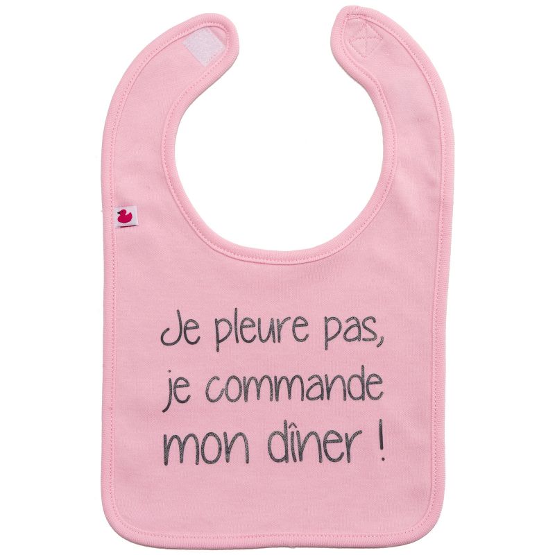 Bavoir à velcro Je pleure pas, je commande mon dîner rose pastel BB & Co