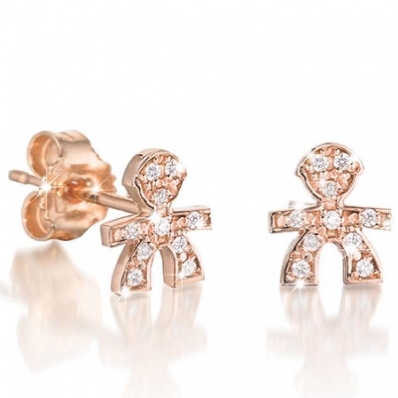 Boucles d'oreilles Briciole garcon (or rose 750° et pavé de diamants) leBebé