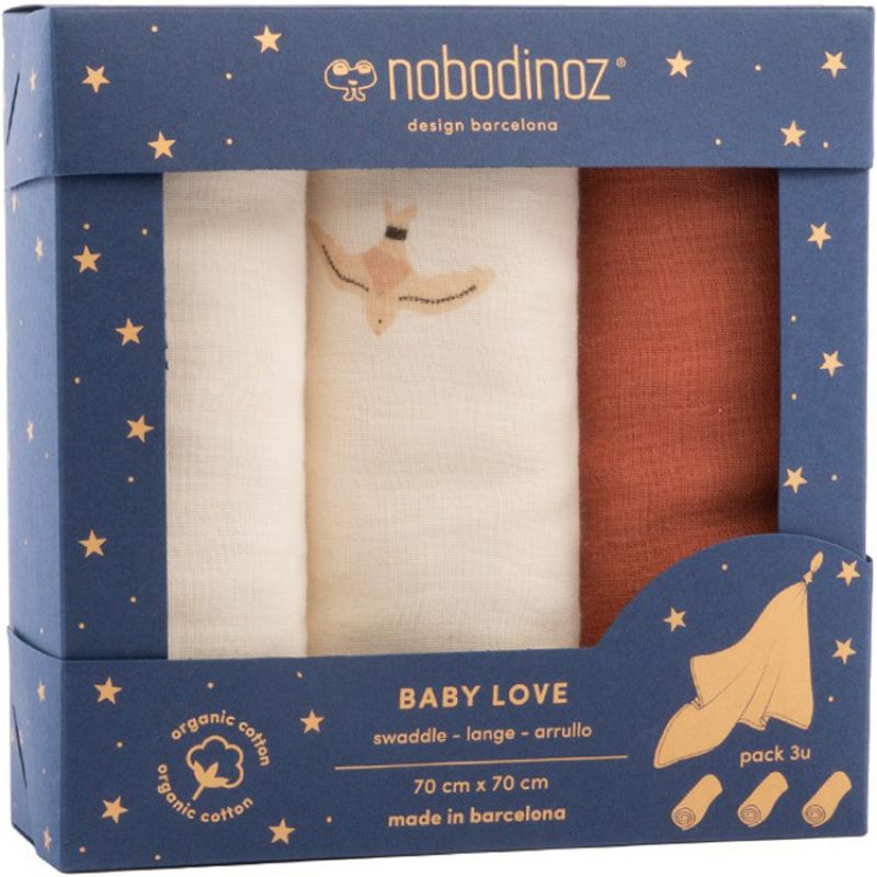 Lot de 3 langes en coton bio Toffee (70 x 70 cm) Nobodinoz