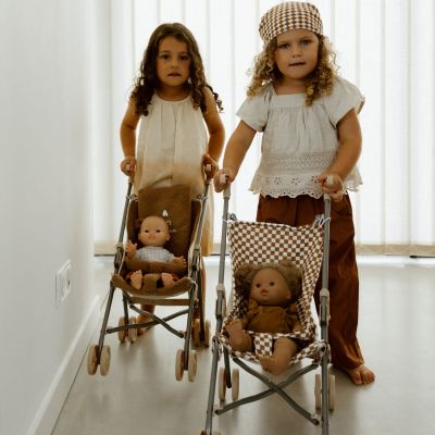 Poussette pour poupée Gaze Damier (personnalisable)