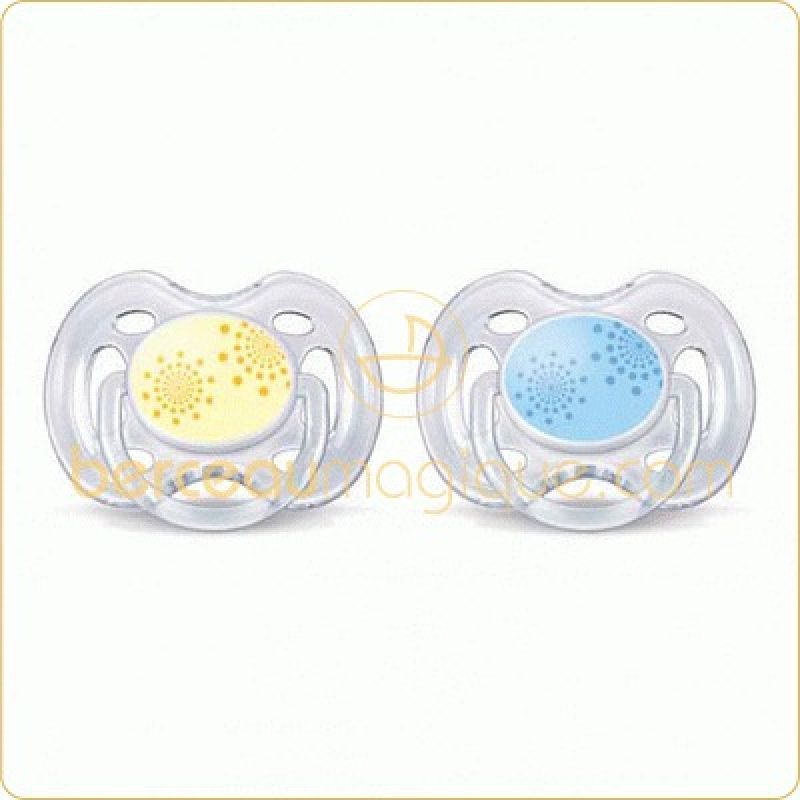 Lot de 2 sucettes physiologiques aérées 0-6 mois (jaune et bleue)  Philips AVENT