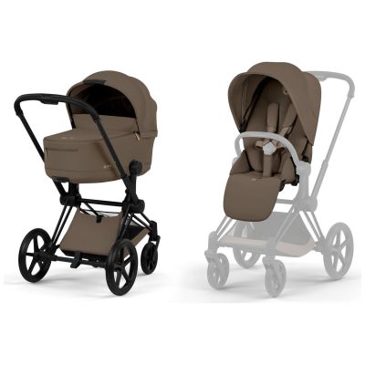 Duo PRIAM 2026 Poussette tout-terrain avec nacelle pliable et Châssis Matt Black Coconut Brown Cybex