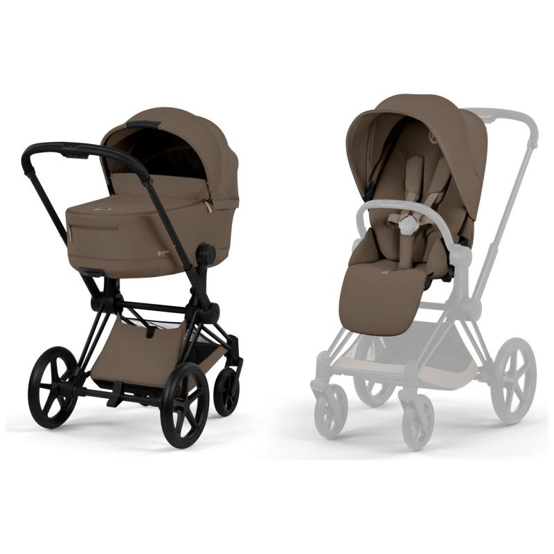 Duo PRIAM 2026 Poussette tout-terrain avec nacelle pliable et Châssis Matt Black Coconut Brown Cybex Produit 1