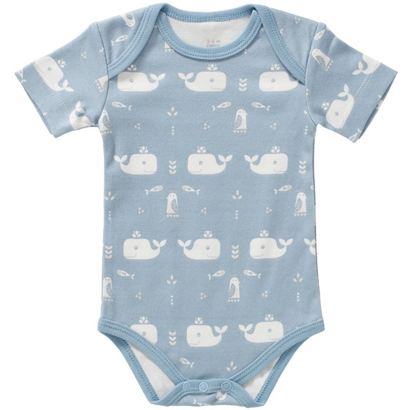Body à manches courtes baleine bleu en coton bio (0-3 mois : 50 à 60 cm) Fresk