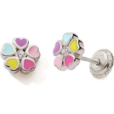 Boucles d'oreilles Easy Viss Fleur multicolore (argent 925)  par Baby bijoux
