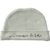 Bonnet de naissance Un amour de bébé vert de gris (naissance)