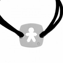 Bracelet cordon plaque ajourée petit garçon 20 mm (or blanc 750°)  par Loupidou