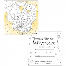 Lot de 10 cartes d'invitations à colorier desserts gourmands  par Petits canaillous