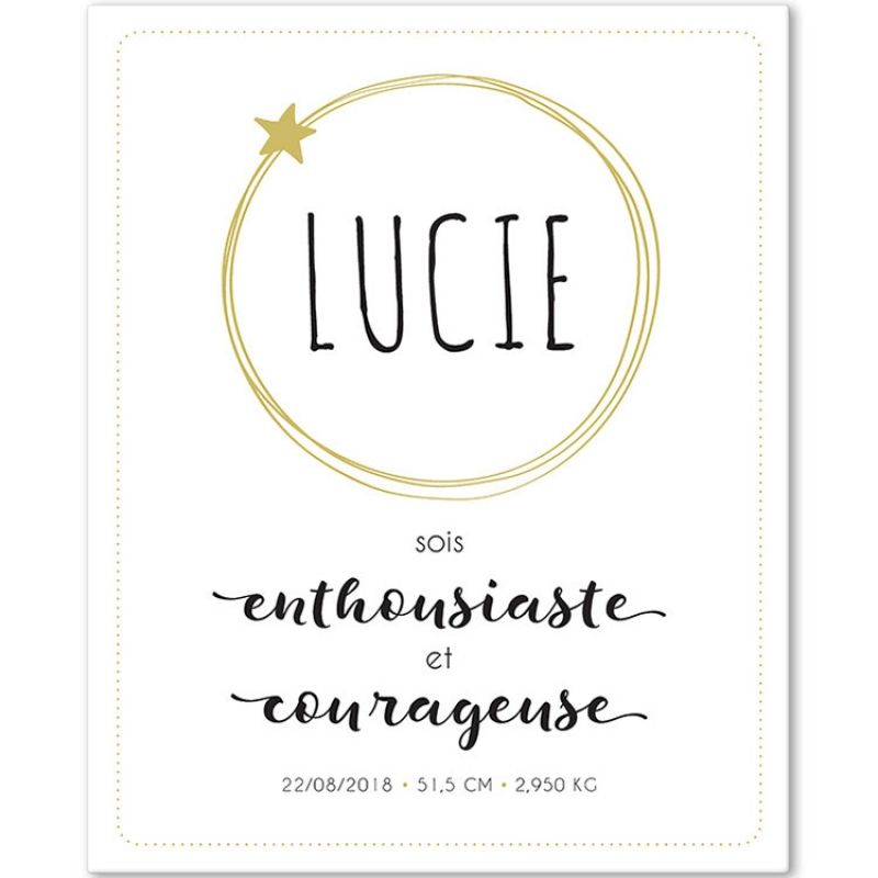 Tableau de naissance Courageuse personnalisable (33 x 41 cm) Mes Mots Déco