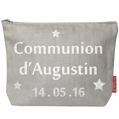 Pochette baptême ou communion gris (personnalisable)