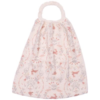 Serviette élastiquée en double gaze imprimée jardin enchanté et ivoire