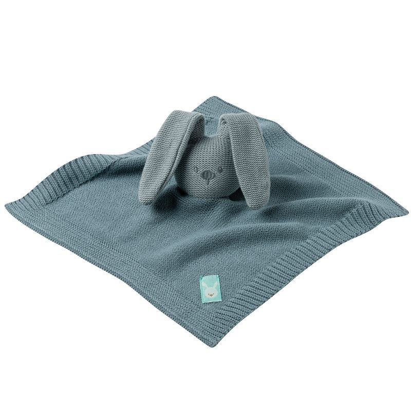 Doudou plat en tricot lapin bleu-vert Lapidou Nattou