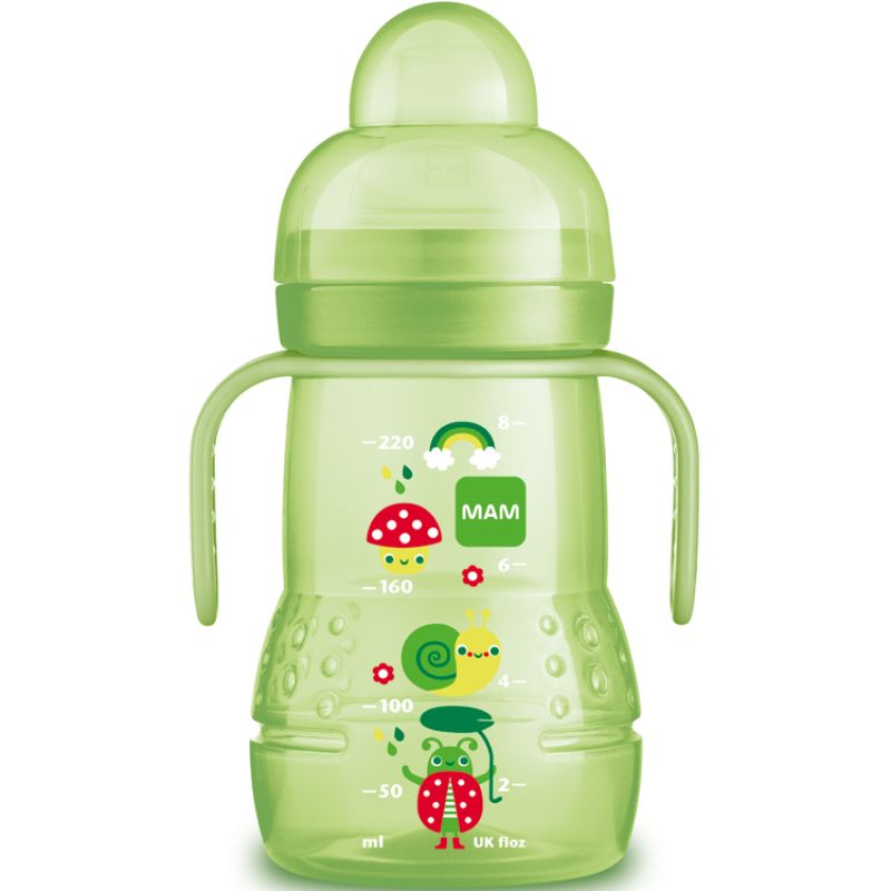 Biberon de transition escargot vert - débit 3 rapide (220 ml) MAM
