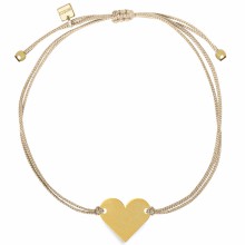Bracelet cordon beige Love coeur (vermeil doré)  par Coquine