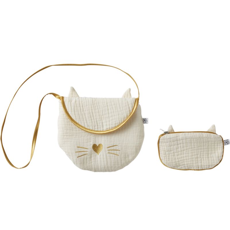 Sac bandoulière + porte monnaie chat ivoire BB & Co Produit 1