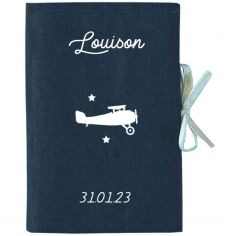 Protège carnet de santé en lin Bleu pétrole (personnalisable) - Les Griottes
