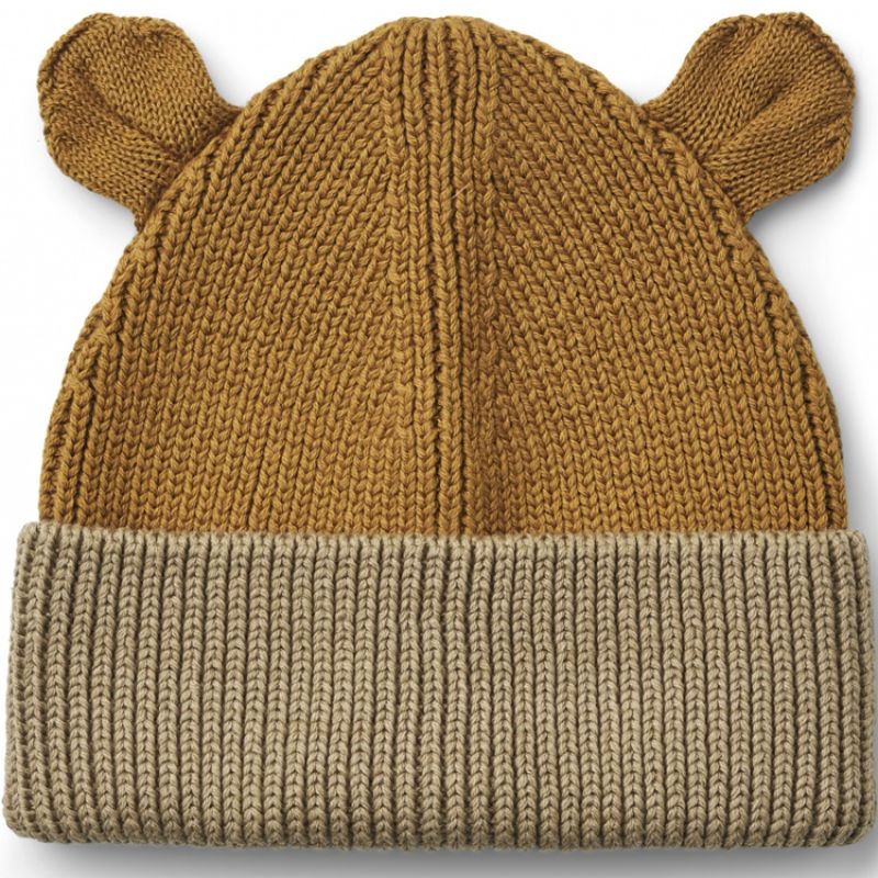 Bonnet ours en coton bio Gina Golden caramel oat mix (9-12 mois) Liewood