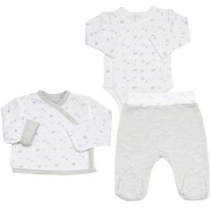 Kit de naissance Gris chiné 3 pièces (1 mois) - Trois Kilos Sept