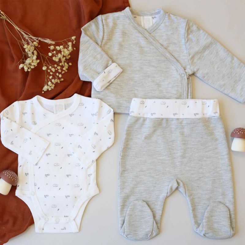 Kit de naissance Gris chiné 3 pièces (1 mois) Trois Kilos Sept Ambiance 5