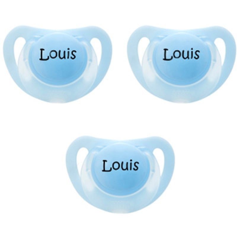 Lot de 3 sucettes physiologiques personnalisables Nuk Starlight bleu (0-6 mois) Baby Tute