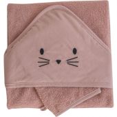 Cape de bain + gant chat terracotta (75 x 75 cm)