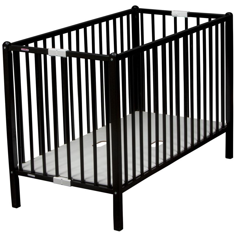 Lit extra pliant à barreaux Roméo en bois massif laqué noir (60 x 120 cm) Combelle