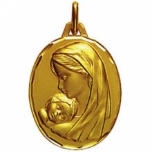 Médaille ovale Maternité 16 mm facettée (or jaune 750°)  par Maison Augis