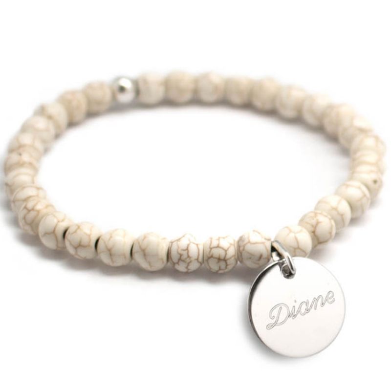Bracelet de perles ivoire personnalisable (argent 925° et agate) Petits trésors