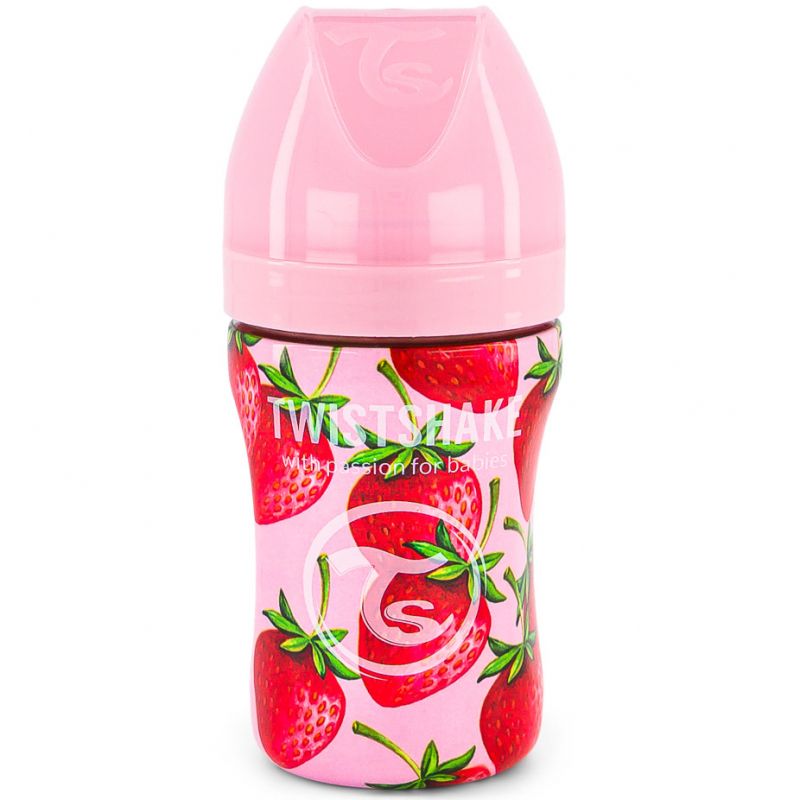 Biberon anti-colique en acier inoxydable fraise (260 ml) Twistshake