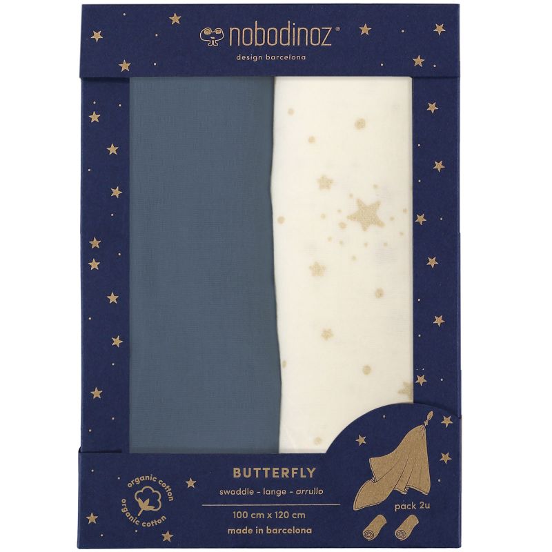 Lot de 2 maxi langes Butterfly blanc et bleu (100 x 120 cm) Nobodinoz
