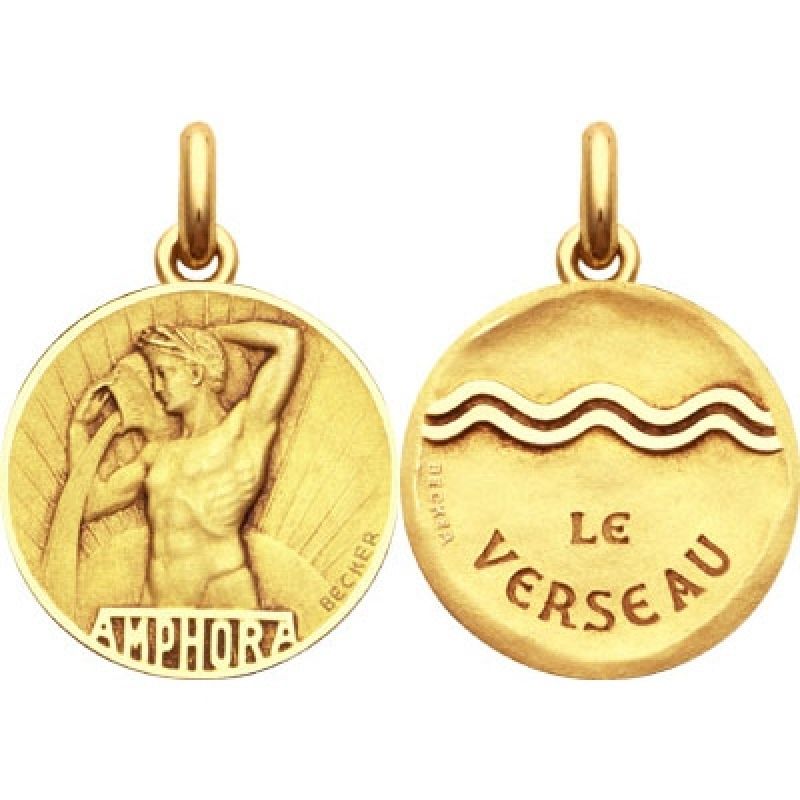 Médaille signe Verseau avec revers (or jaune 750°) Becker