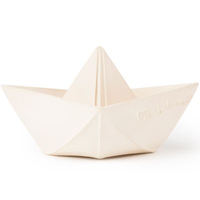 Jouet de bain bateau origami latex d'hévéa blanc Oli & Carol