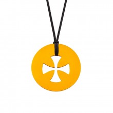 Collier cordon médaille Signes Croix égale 16 mm (or jaune 750°)  par Maison La Couronne
