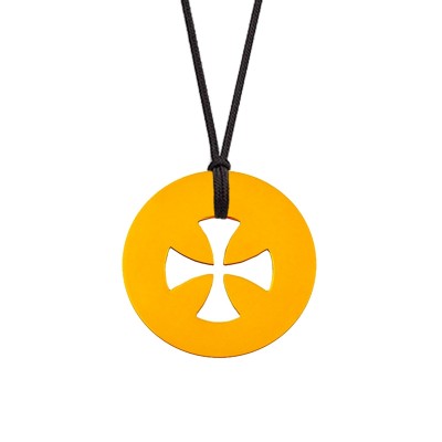 Collier cordon médaille Signes Croix égale 16 mm (or jaune 750°) Maison La Couronne