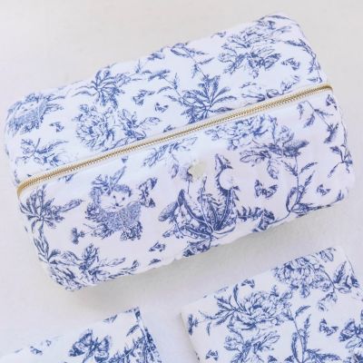 Trousse zippée Toile de Jouy bleu marine (24 cm)