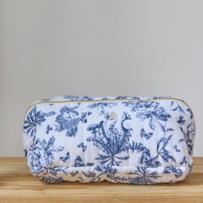 Trousse zippée Toile de Jouy bleu marine (24 cm)