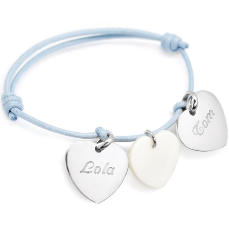 Bracelet cordon Petits coeurs (argent 925° et nacre) Petits trésors