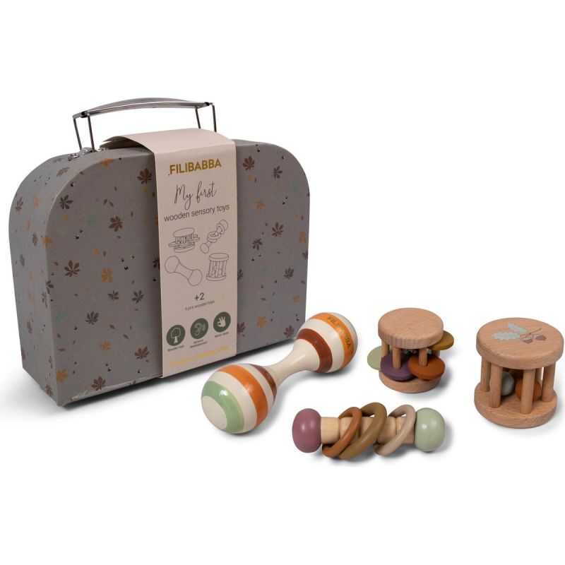 Valisette 4 jouets sensoriels en bois Filibabba
