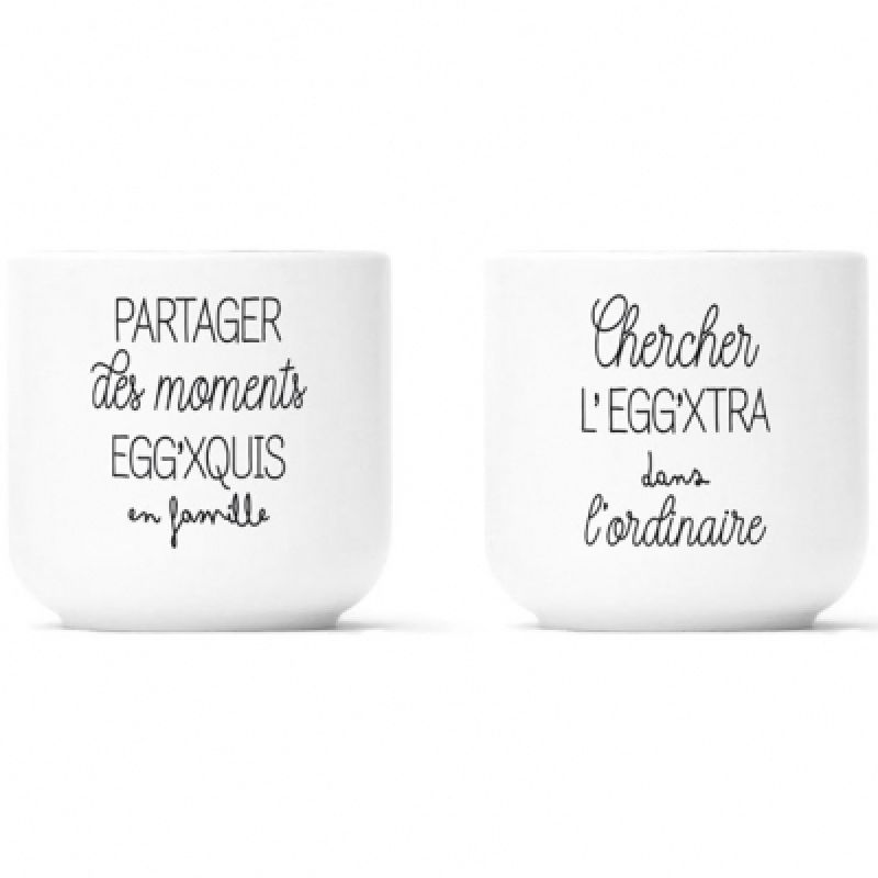 Lot de 2 coquetiers en porcelaine Egg'xquis et Egg'xtra Créa Bisontine
