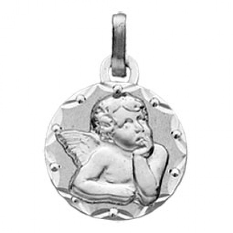 Médaille Ange (or blanc 750°) Berceau magique bijoux