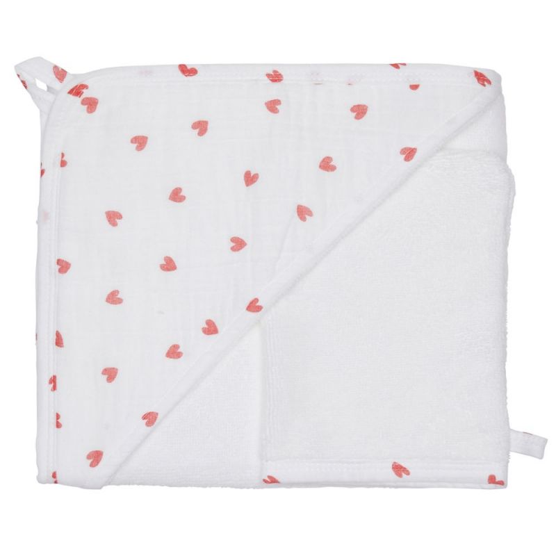 Cape de bain bambou + gant Mon petit cœur (70 x 70 cm) BB & Co