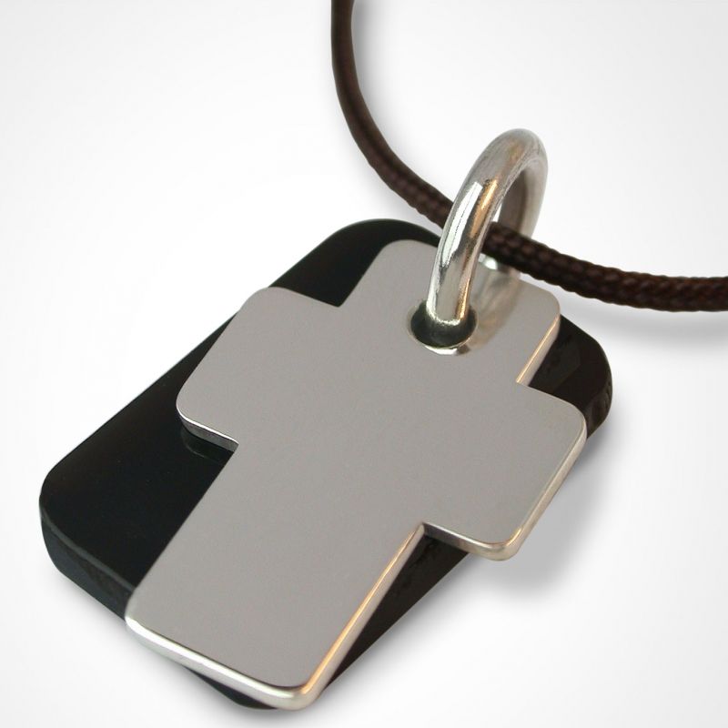Collier cordon Gospel plaque corne (or blanc 750°) Mikado