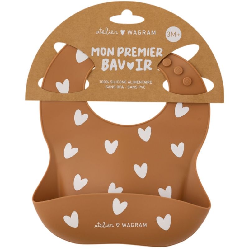 Bavoir en silicone Coeurs Caramel Atelier Wagram Packaging 3
