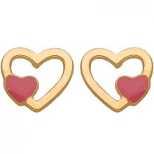 Boucles d'oreilles Coeur laqué rose (or jaune 750°)  par Berceau magique bijoux